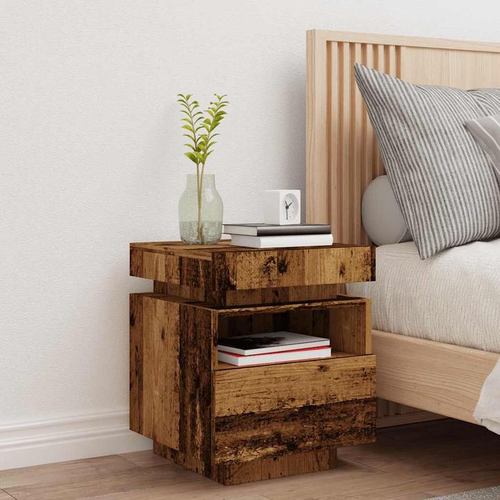 Immagine prodotto VidaXL Comodino con luci LED in legno antico 40x39x48,5 cm