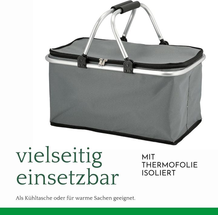 Actual product image Novaliv 12x Einkaufskorb faltbar mit Kühlfunktion 30 Liter GRAU Isolierkorb mit gepolsterten Tragegr