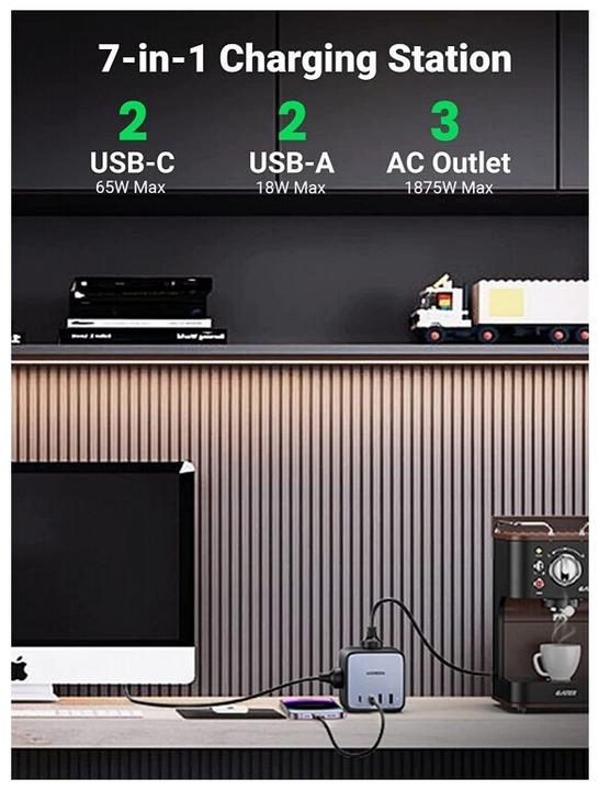 Produktbild Ugreen Cube CD268 (3 x, CEE 7/4, USB-A, USB-C, 1.80 m)