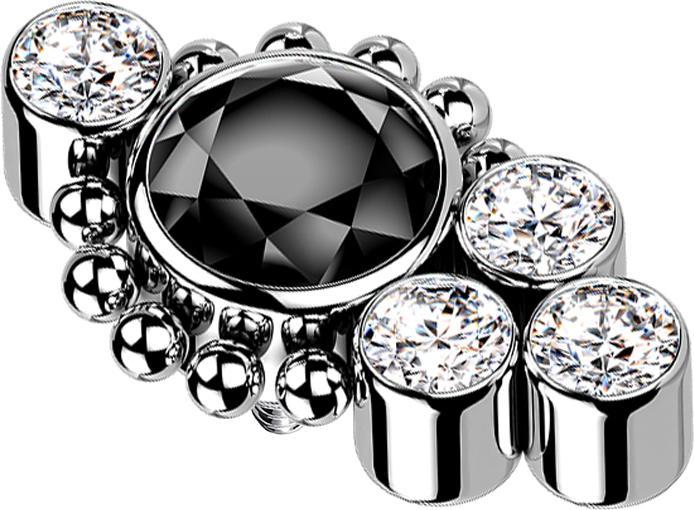 Actual product image Star Piercing Dermal Anchor silver beads four crystals silver crystal black (without brass, Titanium G23)