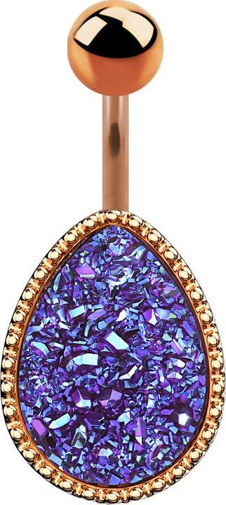 Image du produit Star Piercing Banane or rose ovale avec pierre Druse violette (Acier chirurgical 316L, Laiton)