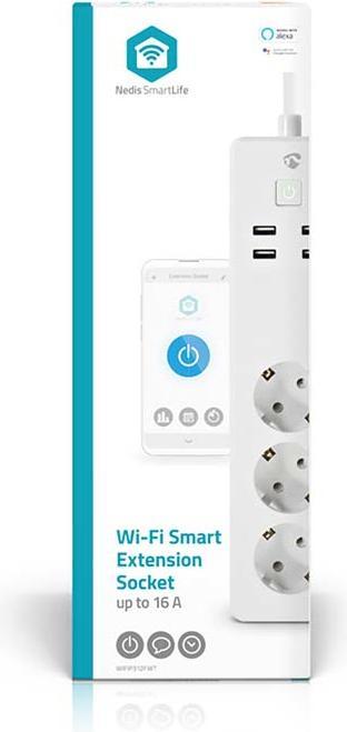 Produktbild Nedis SmartLife Power Strip | Wi-Fi | 3 x Schutzkontakt (CEE 7/3) / 4 x USB | 16 A | 3680 W | 1.80 m (3 x, CEE 7/3, 1.80 m)