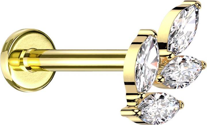 Actual product image Star Piercing Micro labret internal thread gold-plated leaf gold-plated four crystals silver (without brass, Titanium G23)
