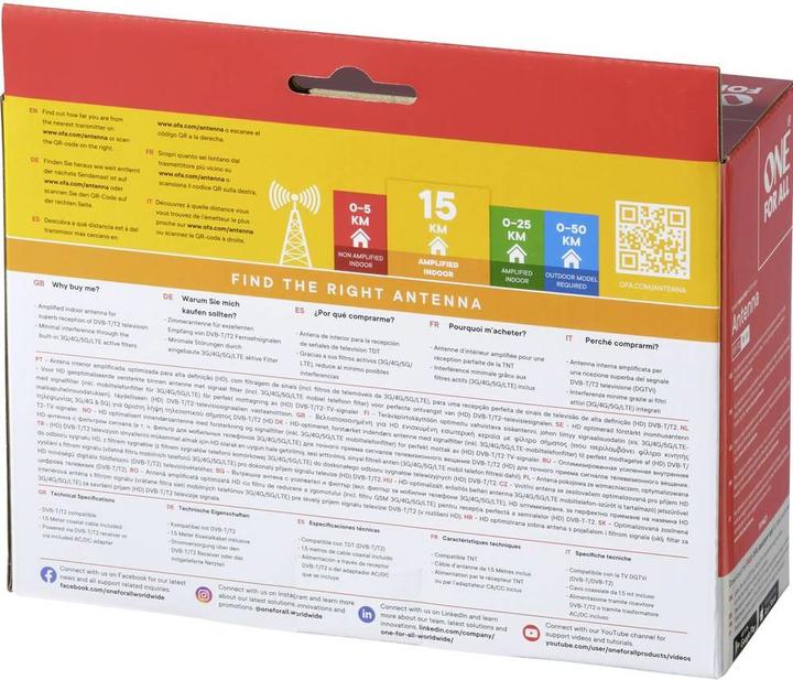 Actual product image One for All DVB-T2 Curved antenna 5G wht (Flat antenna, 42 dB, DVB-T / -T2)