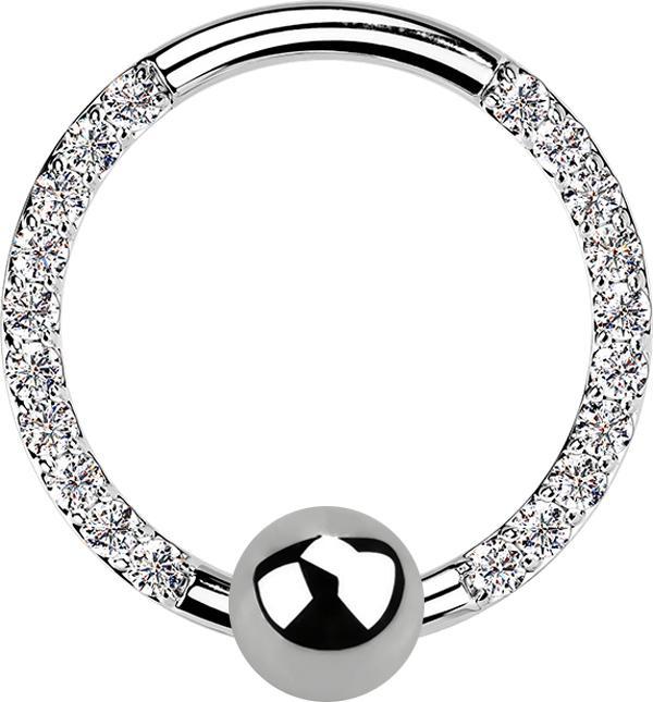 Star Piercing Ball Closure Ring silber front Kristalle silber (Titan G23, ohne Messing)