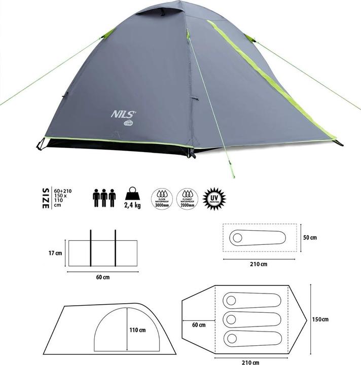 Immagine prodotto Nils Nc6004 Tenda Da Campeggio Explorer Camp Grigio (2.40 kg, 3 persone)