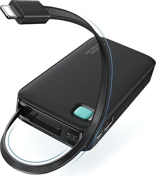 Produktbild Usams Powerbank ze zwijanym kablem Retractable Lightning 10000 mAh PD 20W Fast Charge XY Series biał (10000 mAh, 50 W)