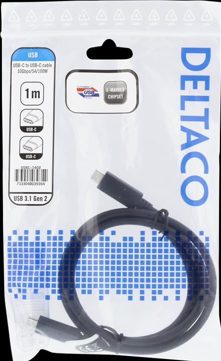 Image du produit Deltaco Câble USB-C vers USB-C, 1m, 10Gbps, 100W 5A, USB 3.1 Gen Black USBC-1402 (1 m, USB 3.2 Gen 2)