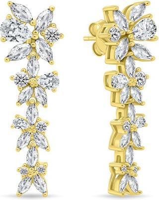 Actual product image Brilio Silver - Gold-plated dangle earrings with clear zircons Flowers EA1159Y