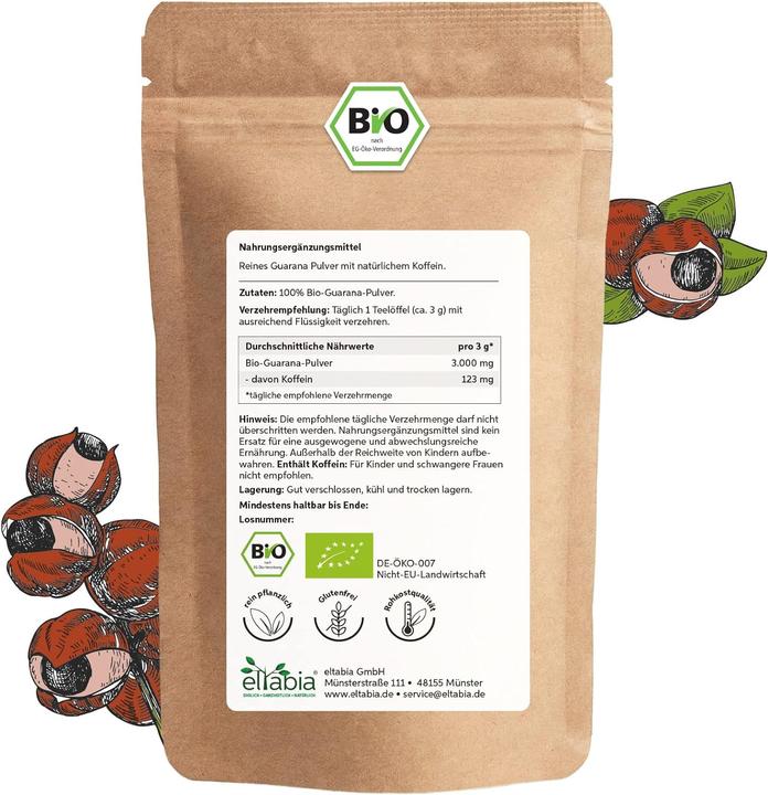Actual product image Eltabia Organic guarana powder from Brazil | Natural caffeine in premium raw food quality as a coffee (Powder, 200 g)