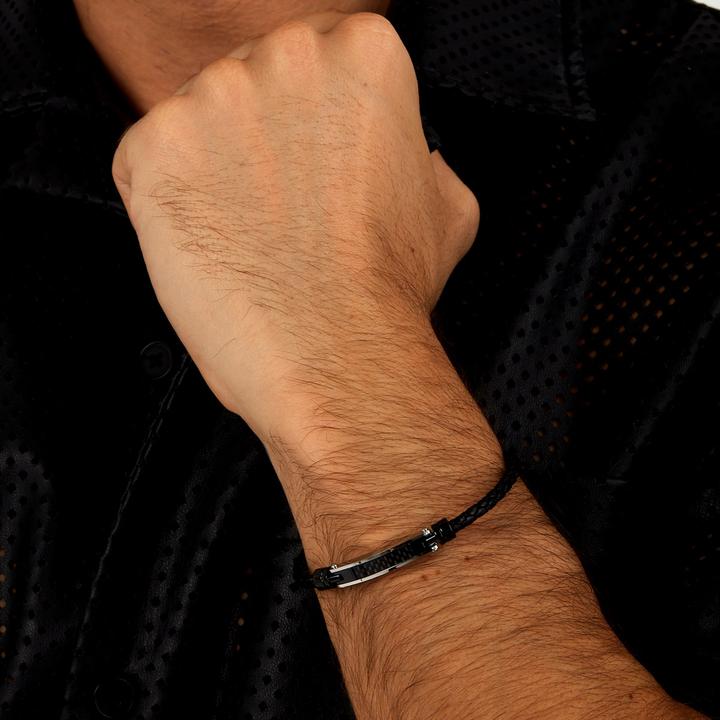 Actual product image Morellato Modern menÌs black leather bracelet Moody SQH59 (21 cm, Leather, Stainless steel, Carbon)
