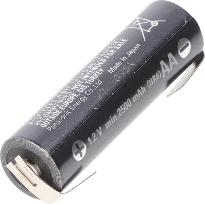 Immagine prodotto Panasonic Batteria Pro Mignon BK-3HCCE, 2500mAh con capocorda a saldare U (1 pz., AA, 2500 mAh)