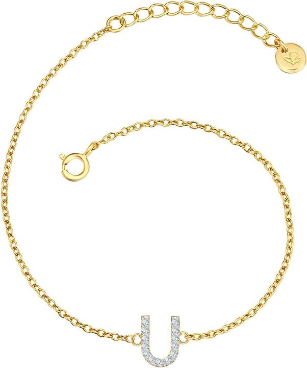 Actual product image Glanzstücke München Ladies letter U sterling silver cubic zirconia yellow gold 17.0 cm basic length + 3.0 cm extension (17 cm, Sterling Silver)