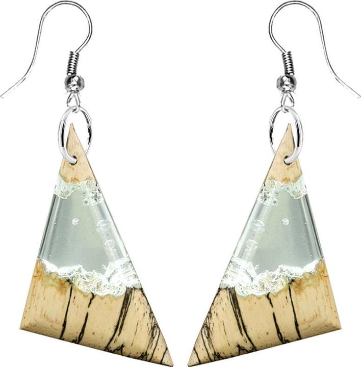 Actual product image Star Piercing Ohrring Dreieck Epoxy aqua aus Tamarind Holz