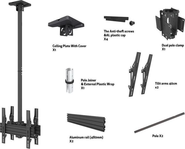 Actual product image Multibrackets Ceiling mount 2x, 32"-65", black, VESA 100x