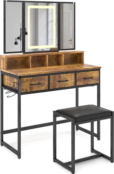 Actual product image Vichy Dressing table Fyrk, Rustic oak, 90 cm with stool and LED mirror
