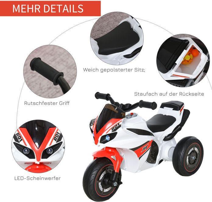 Actual product image Swisshandel24 Children's vehicle Carriage Children's motorbike Carriage for 18-36 months with music White 74 x 39