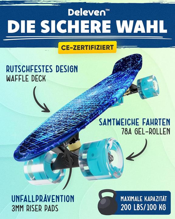 Image du produit Deleven Skateboard mit LED Rollen und Skate Tool