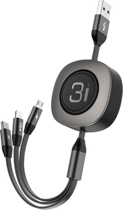 Image du produit Rock Câble de charge extensible 3 en 1 Lightning USB-C et Micro USB (1.20 m)