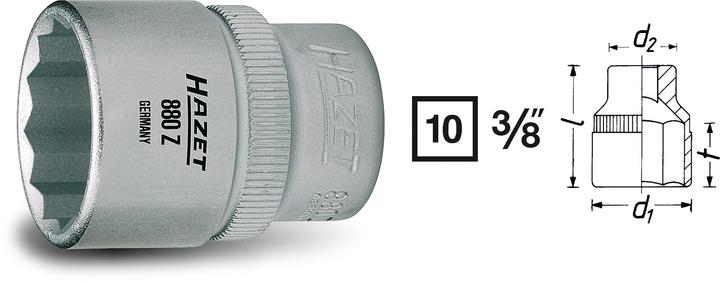 Actual product image HAZET Socket ∙ 12-point 880Z-17 ∙ Square, hollow 10 mm (3/8 inch) ∙ Outside 12-point traction profi… (17 mm)