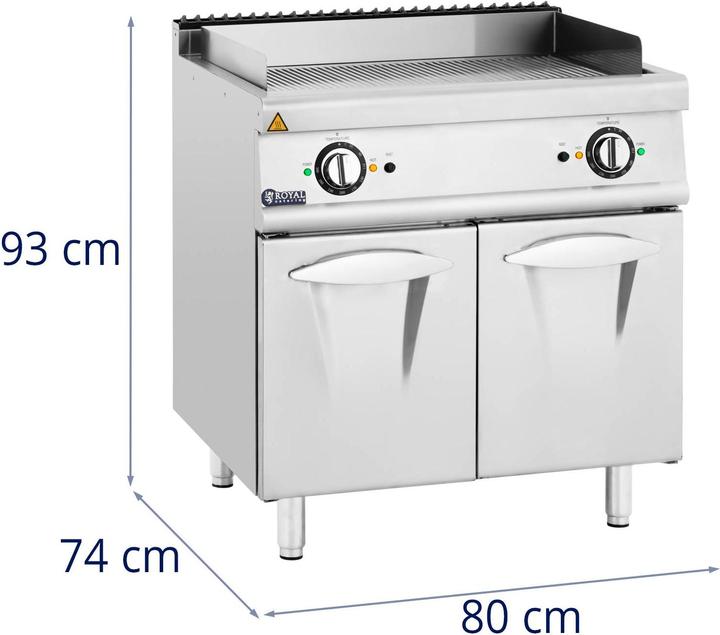 Produktbild Royal Catering Doppel-Elektro-Grillplatte Unterschrank 10,8 kW gerillt bis 300 °C Griddleplatte (10.80 kW)