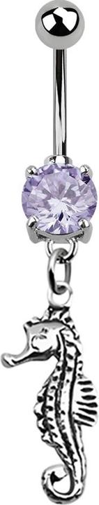 Actual product image Star Piercing Banana silver with pendant seahorse lavender (925 sterling silver, without brass, Surgical steel 316L)