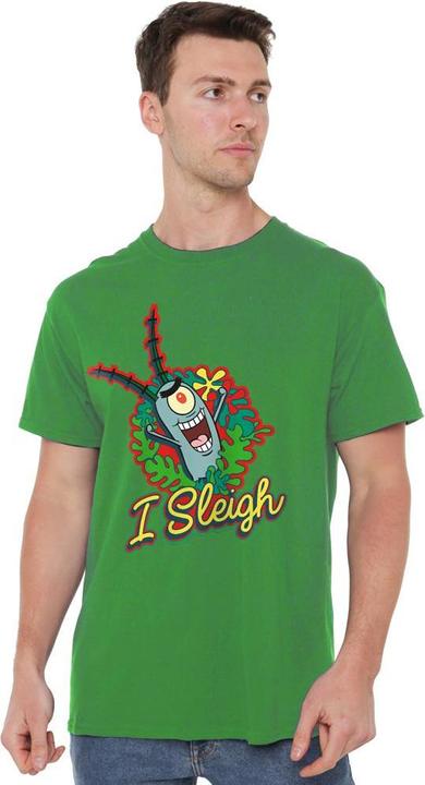 Actual product image Spongebob Squarepants Mens I Sleigh Plankton Wreath Christmas T-Shirt (4XL)