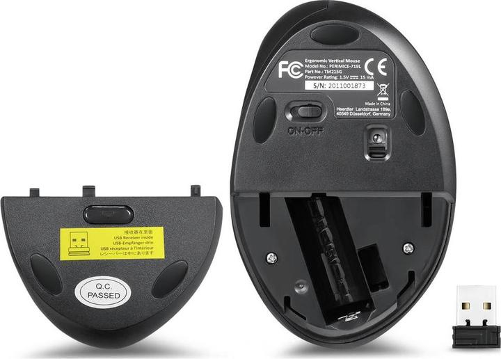 Immagine prodotto Perixx PERIMICE-719L, Piccolo mouse ergonomico per mancini, senza fili, nero (Senza fili)