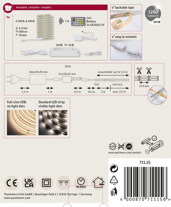 Actual product image Paulmann MaxLED 1000 Full-Line COB Stripe Set (White, 300 cm, Indoor)