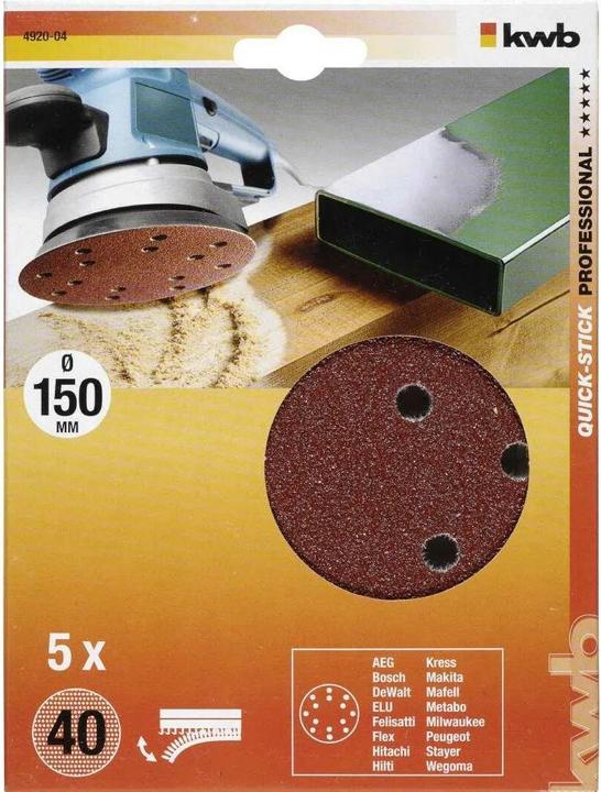 Immagine prodotto kwb Dischi adesivi in velcro 150 perforati K40/5pz. (40)