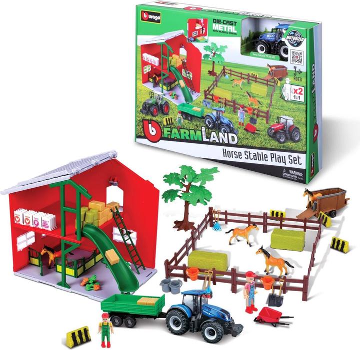 Produktbild Bburago Pferdestall mit Traktor