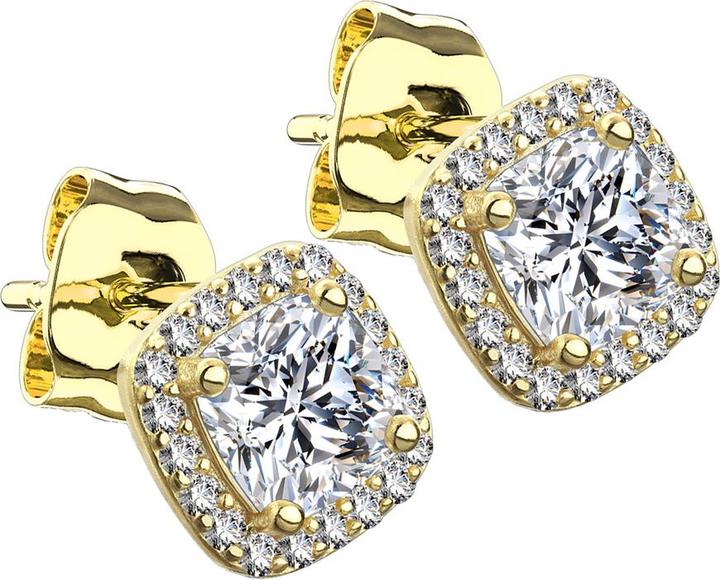 Image du produit Star Piercing Clous d'oreilles dorés 14k carrés avec cristal autour et cristal au centre (sans laiton, Argent sterling 925)