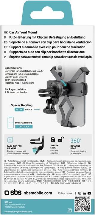 Actual product image SBS Gravity Pro Holder for air vent