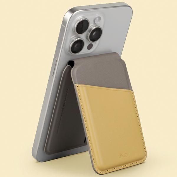 Produktbild Uniq Lyden DS magnetyczny portfel RFID i stojak na telefon żółto-szary/canary yellow-flint grey