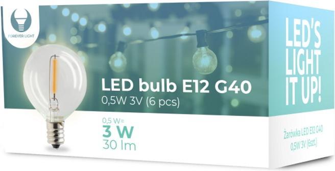 Actual product image Forever Light LED Bulb E12 G40 0.5W 3V 30lm clear 6pcs (E12, 30 lm, 6 x)