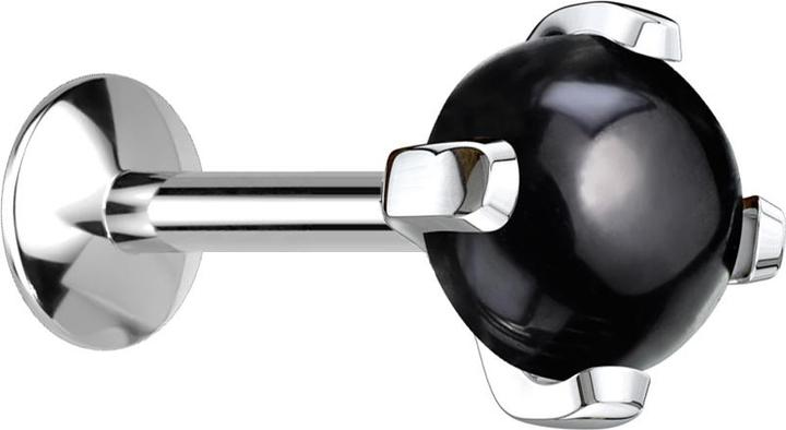 Produktbild Star Piercing Micro UFO Labret Innengewinde silber schwarzer Achat Stein (ohne Messing, Mineralisch, Chirurgenstahl 316L)