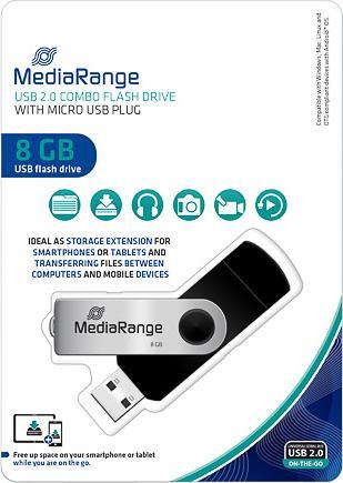 Image du produit MediaRange combo flash drive with micro USB (OTG) (8 Go, USB-A, Micro USB, USB 2.0)