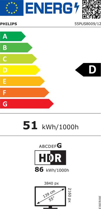 Energie-Label Philips 55PUS8009 (55", LED, 4K, 2024)