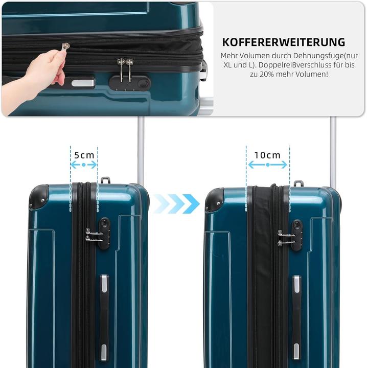 Immagine prodotto Beibye 3-teiliges Hartschalen Kofferset mit Zwillingsrollen (Bagaglio a mano (fino a 50 litri), M (50 - 90l), XL (da 115l))