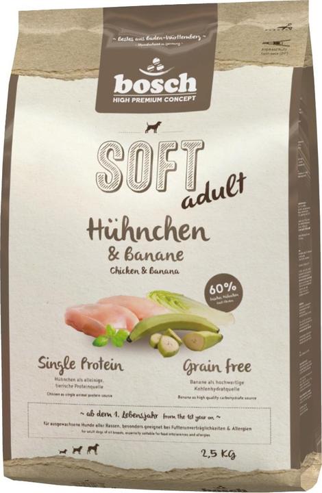 Immagine prodotto Bosch Petfood Semi-Moist Food Soft Adult, Pollo & Banana, 2.5 kg (Adulto, 1 pz., 2500 g)