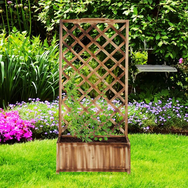 Actual product image Relaxdays Flamed Planter Box with Trellis (38 cm, 38 cm)