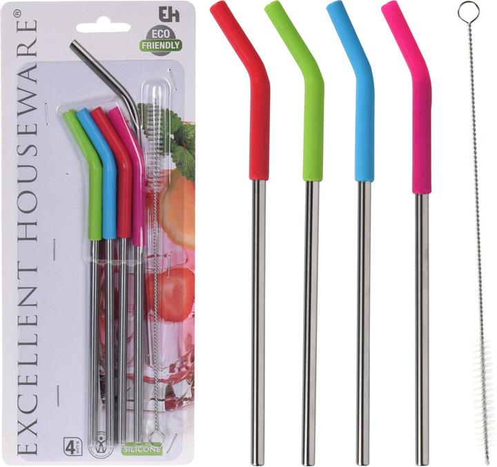 Actual product image Excellent Houseware Metal drinking straws with silicone set of 4 (4 x)