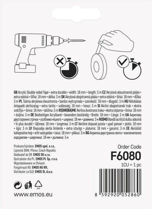 Image du produit Emos Ruban acrylique 18mm / 3m transparent (18 mm)