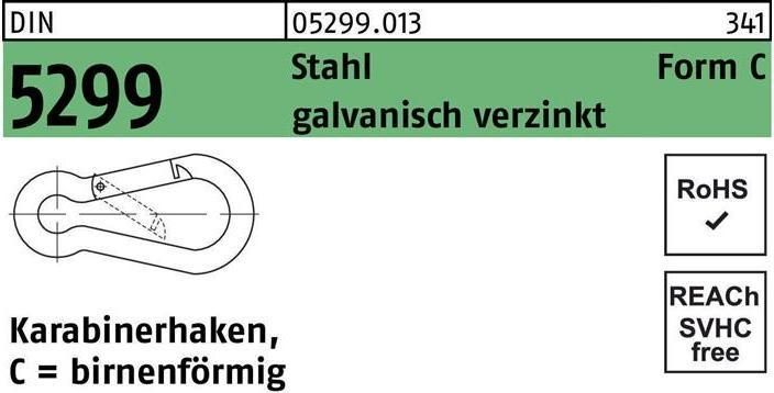 Produktbild Feuerwehrkarabinerhaken DIN 5299 Form C birnenförmig C 60 x 6 Stahl galvanisch verzinkt galvanisc...