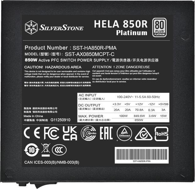 Produktbild Silverstone SST-HA850R-PMA - Cybenetics Platinum 850W ATX 3.0 + PCIe 5.0 fully modular ATX PSU (850 W)