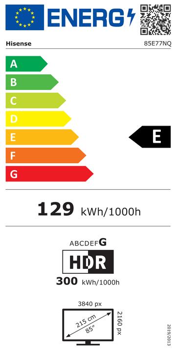 Etichetta energetica Hisense TV 85E77NQ (85", E7NQ, QLED, 4K, 2024)