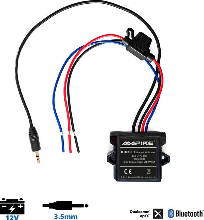 Image du produit Ampire Récepteur Bluetooth, jack 3,5 mm, 12 volts, aptX (Emetteur & Récepteur)