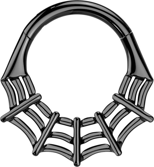 Star Piercing Micro Segmentring klappbar schwarz Spinnennetz (Titan G23, ohne Messing)
