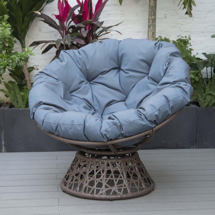 Image du produit PureHaven Fauteuil lounge 92x80x80,5 cm en rotin Coussin rond pivotant 360 degrés facile à entretenir élégant
