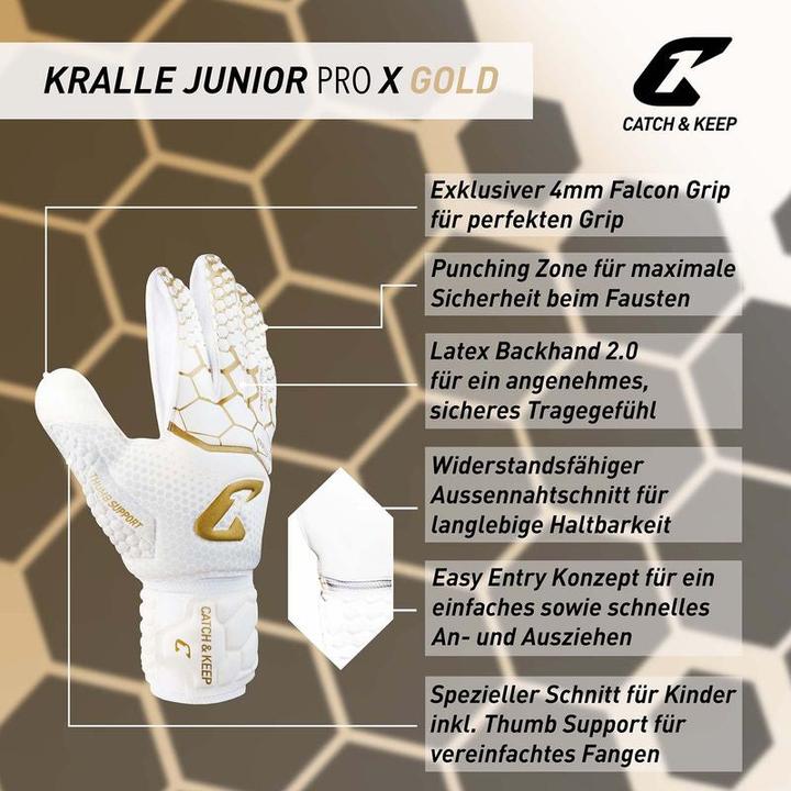 Produktbild Catch & Keep Fussballhandschuhe Kralle Junior Pro 3.0 Gr. 4 Golden Torwart Keeper Goalie Handschuhe (4)